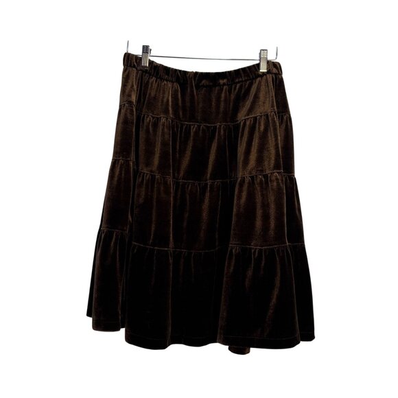 Lapis Brown Tiered Crushed Velvet Skirt Size L Peasant Boho - Picture 1 of 7